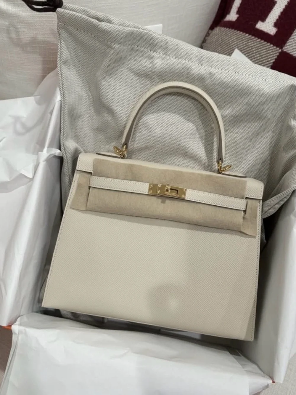 Hermes Kelly 35 Craie GHW
